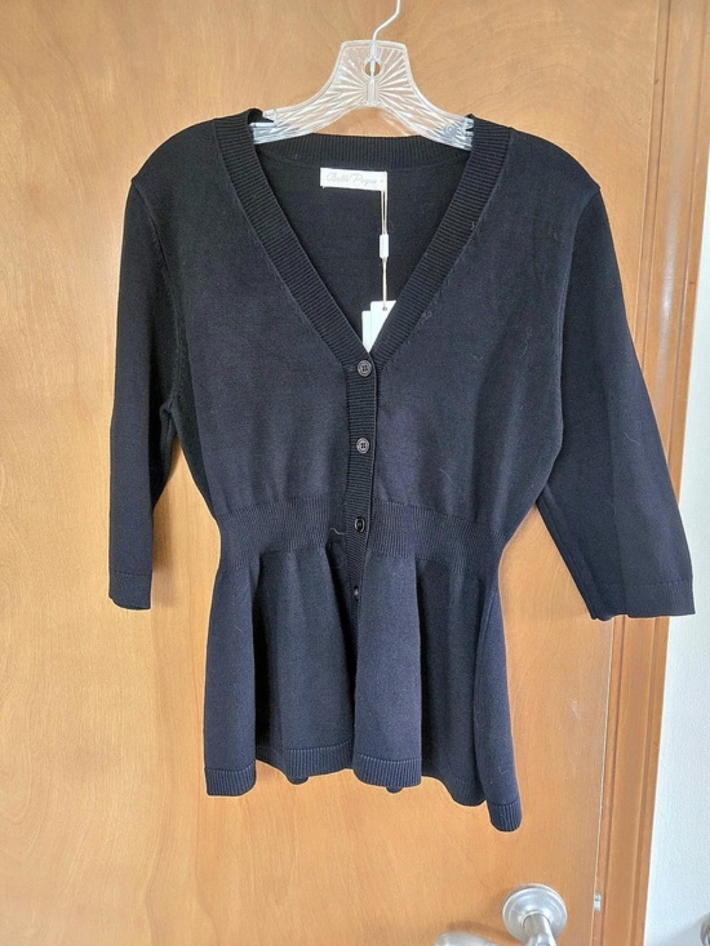 NWT Belle Poque Ladies Small Black 5 Button Cardigan Sweater With Tapered Waist